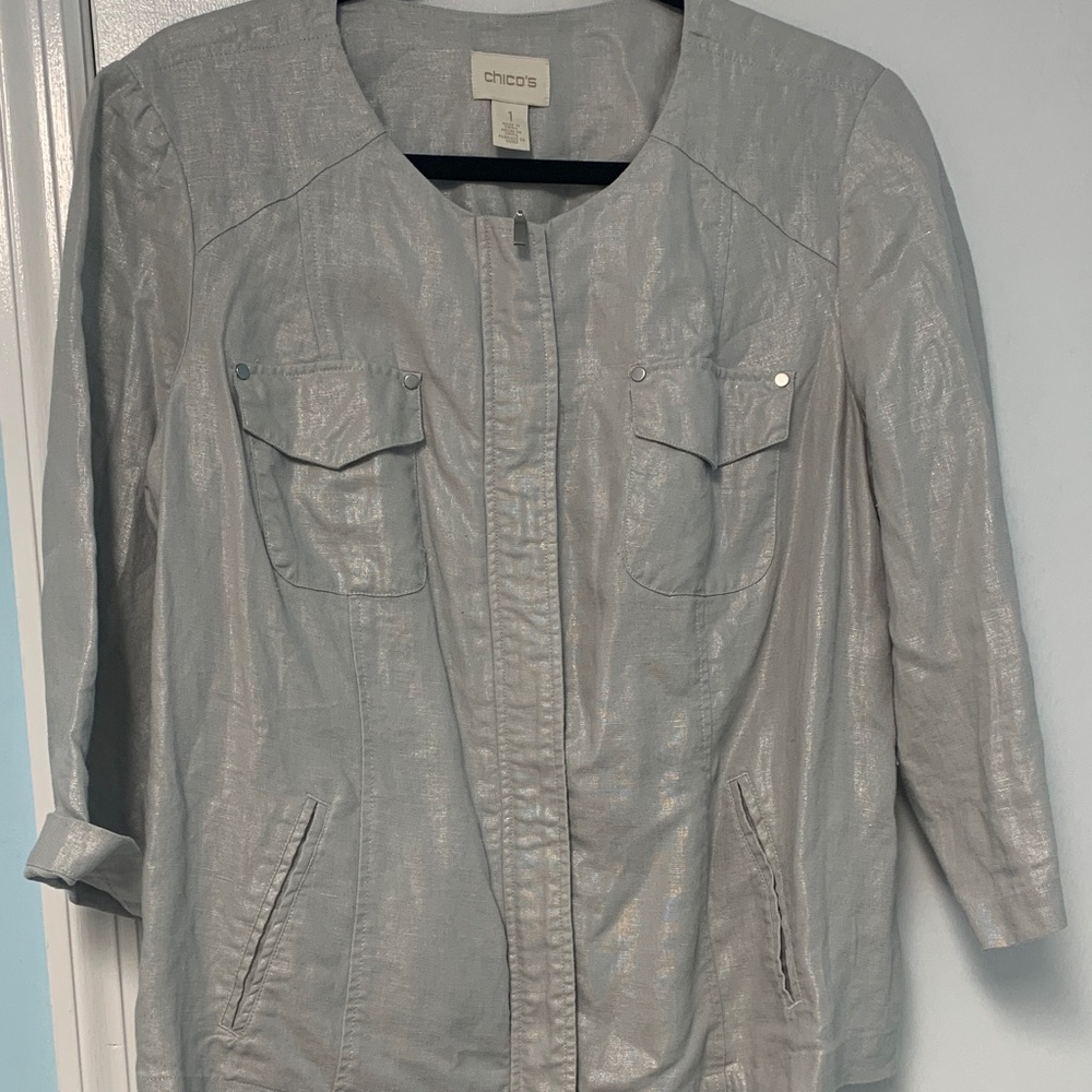 Chico's Linen Metallic Gray Women's Blazer size 1